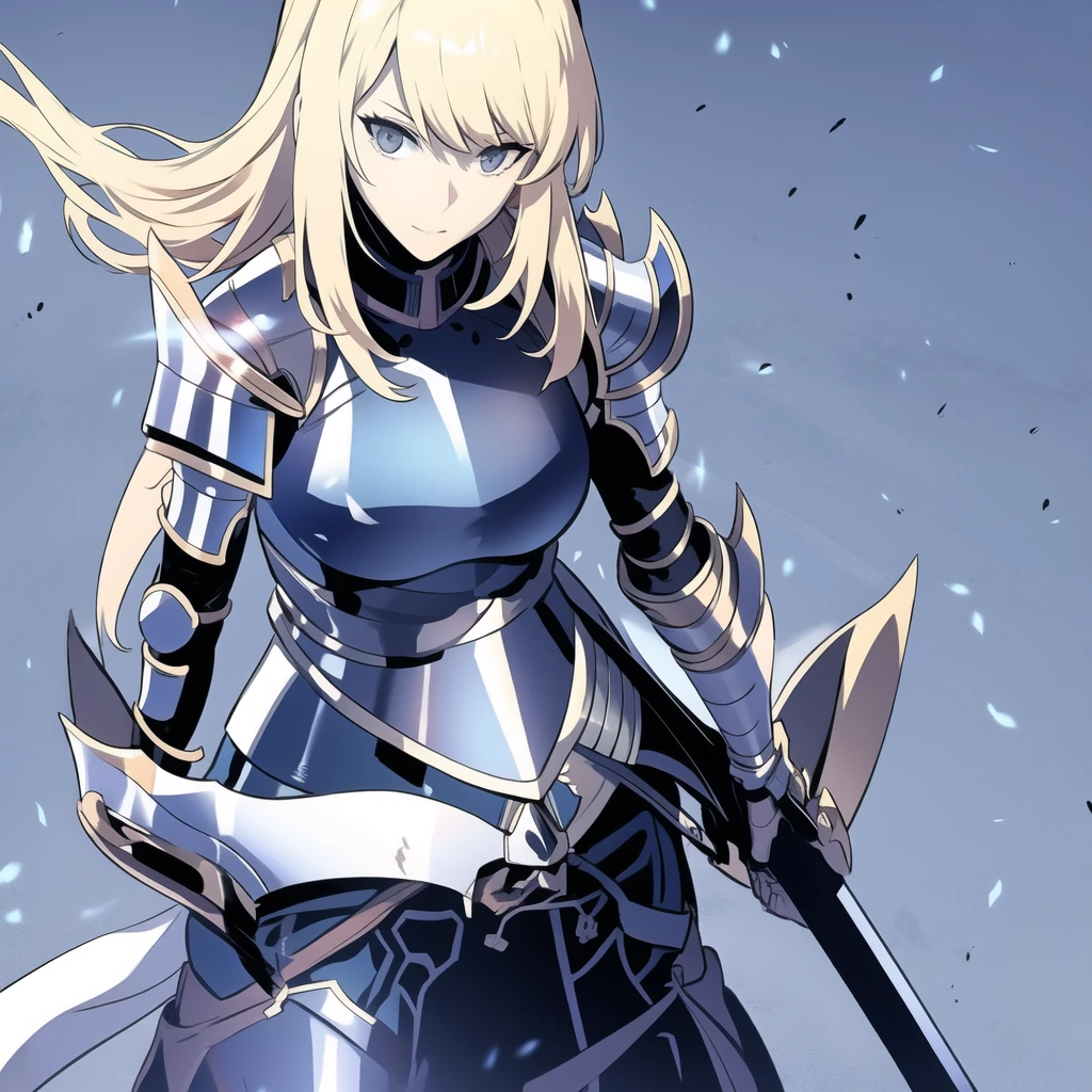 Blonde girl, blue eyes, armor, katana 