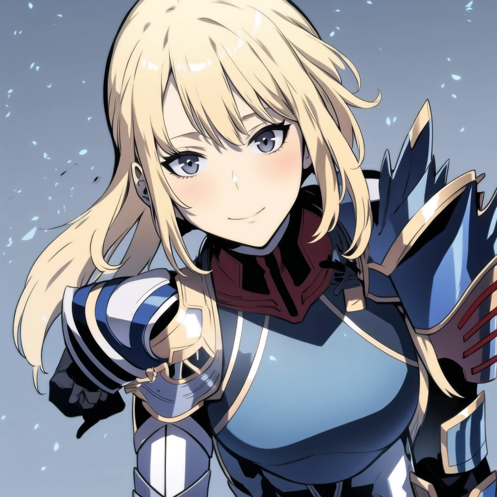 Blonde girl, blue eyes, armor, katana, smiling, one girl