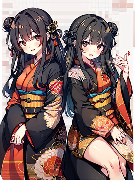 Highest quality、High quality illustrations、1 Japanese Girl、Red kimono、Black-haired、Straight Bangs、So cute、White Background、Upper...