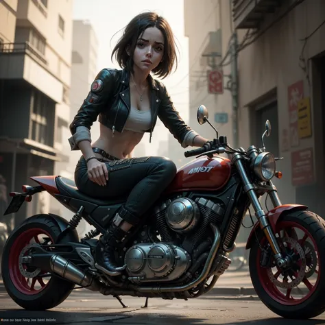 personagem garota alita em uma moto cyberpunk