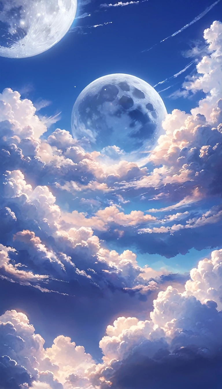 朝, 青空, 雲, 景色, 月のリールで
