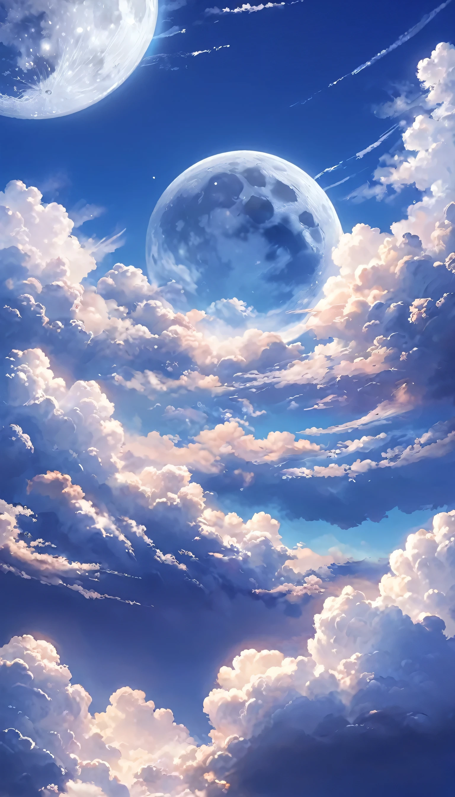 matin, Ciel bleu, nuage, paysage, Sur la bobine de la lune