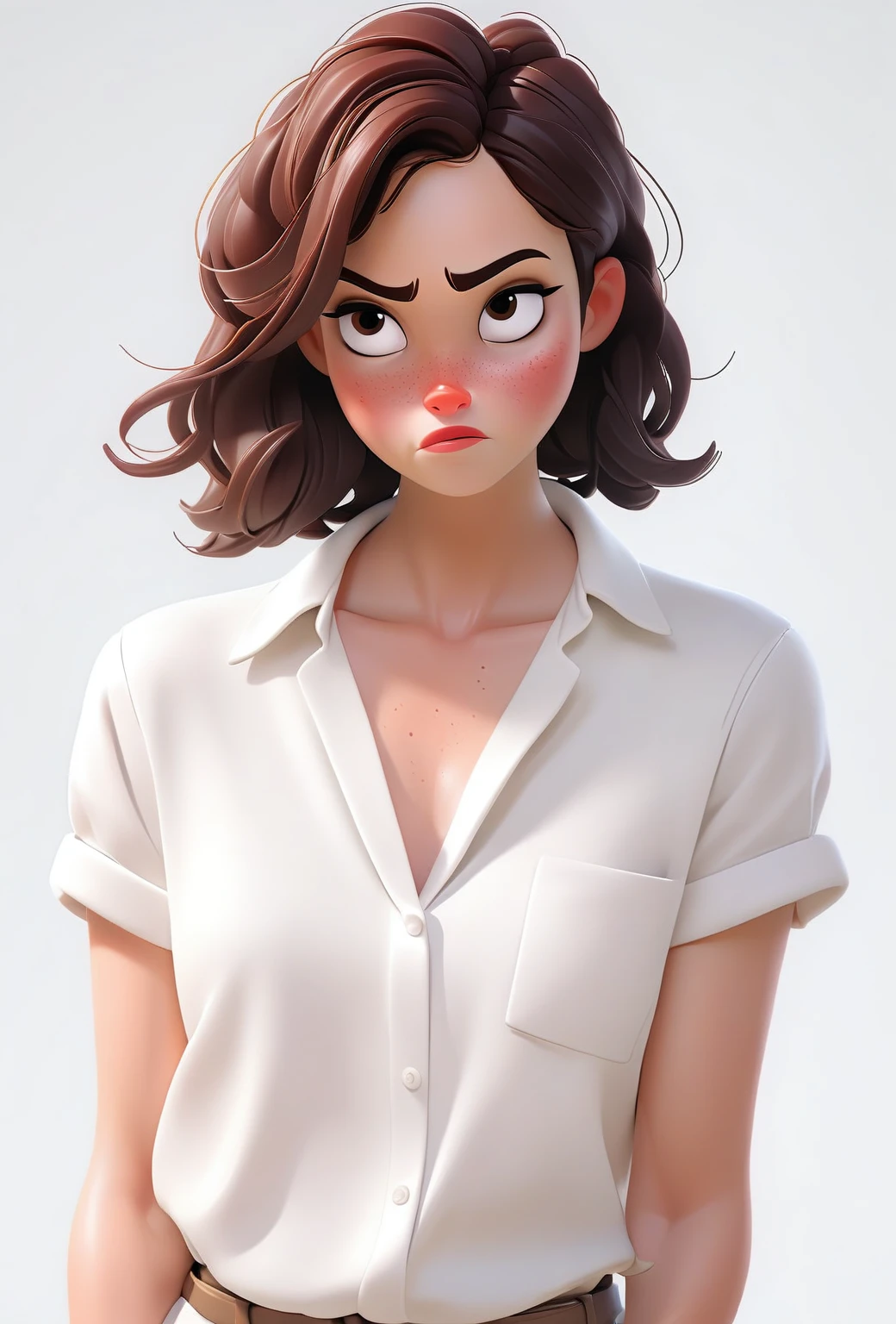 A short-haired girl in a white shirt，Cartoon，3d,HD，best quality