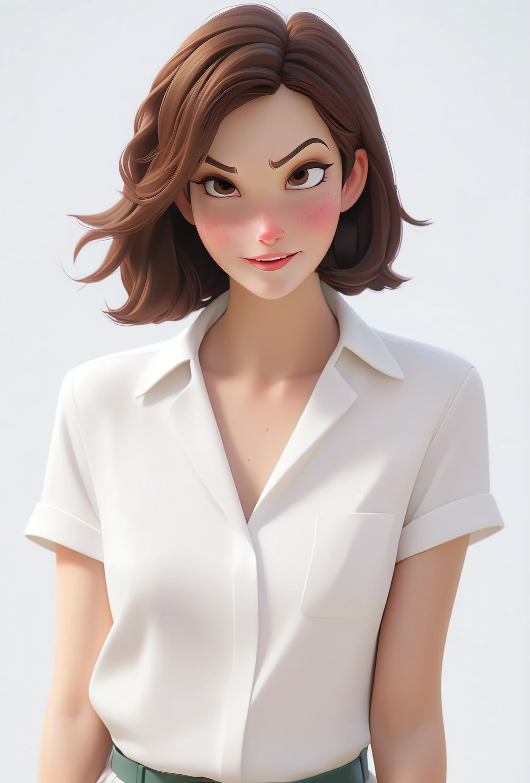 4k，Highly fine-grained，（迪士尼皮克斯3dCartoon风格：1.15）,A short-haired girl in a white shirt，Cartoon，3d,HD，best quality，Smile,laughing out loud，masterpiece，best quality，Perfect eyes