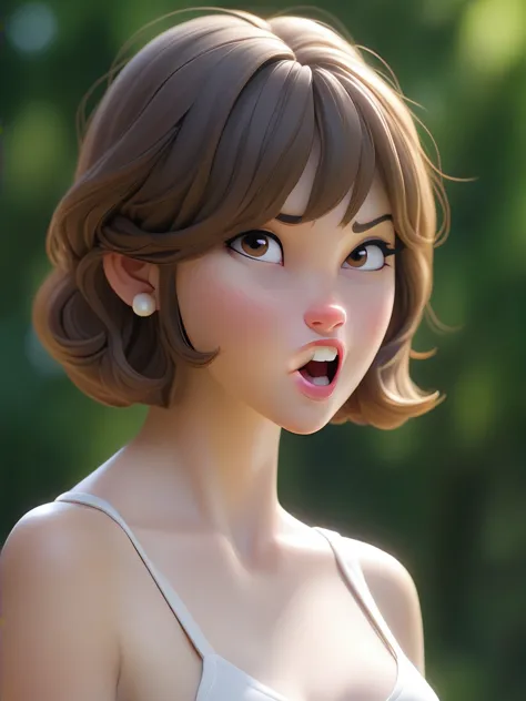 4k，Highly fine-grained，（迪士尼皮克斯3dCartoon风格：1.15）,A short-haired girl wearing a white suspender，Cartoon，3d,HD，best quality，Smile,l...