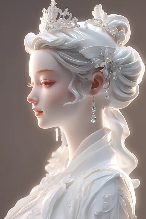 sculpture out, realism：1 girl, hair accessories, close up,  pure white skin, movie lighting,