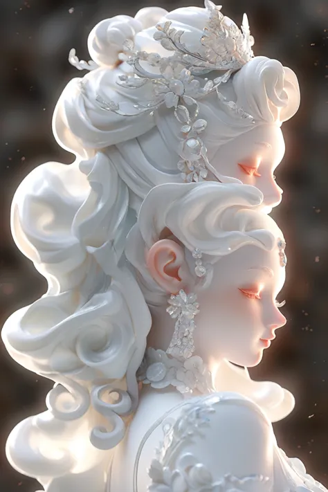 Sculpture out, realism：1 girl, Hair accessories, close up,  Pure white skin, Movie Lighting, 