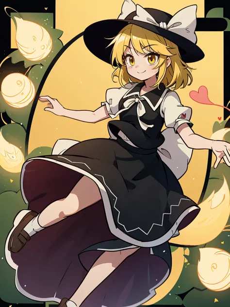 1girl, , , masterpiece, best quality, 10 years old, medium blonde hair, forehead visible bags, yellow eyes, hat, heart, black he...