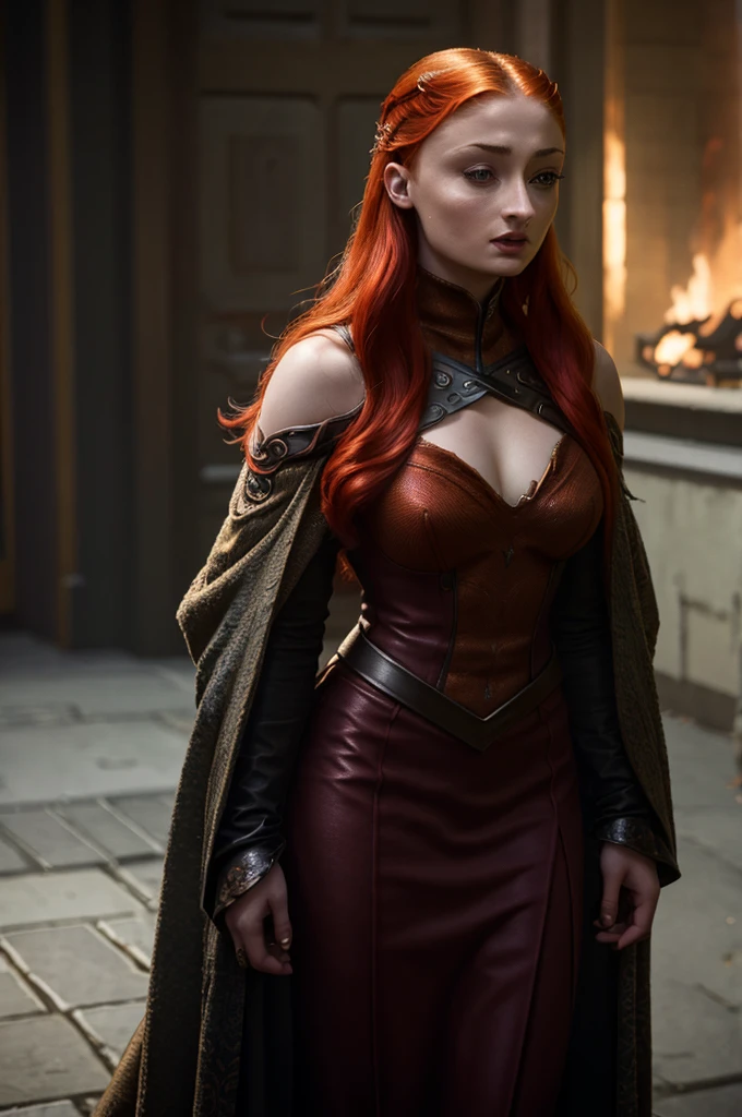 Jean grey(sophie turner), evil dark phoenix, cleavage, full body ((best quality)), ((masterpiece)), (detailed), 1girl, off-shoulder sweater, 