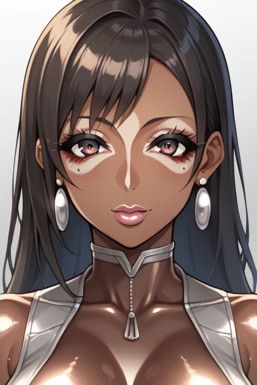 score_9, score_8_superior, score_7_superior, score_6_superior, score_5_superior, score_4_superior, sauce_anime, alone, One girl, Mature Woman, Honoka_\(prayer\), Long eyelashes, ganguro, Dark Skin, Dark skinned women, white makesuperior, eye shadow, Earrings, Sunburned skin, Shiny skin, Metallic Tan,