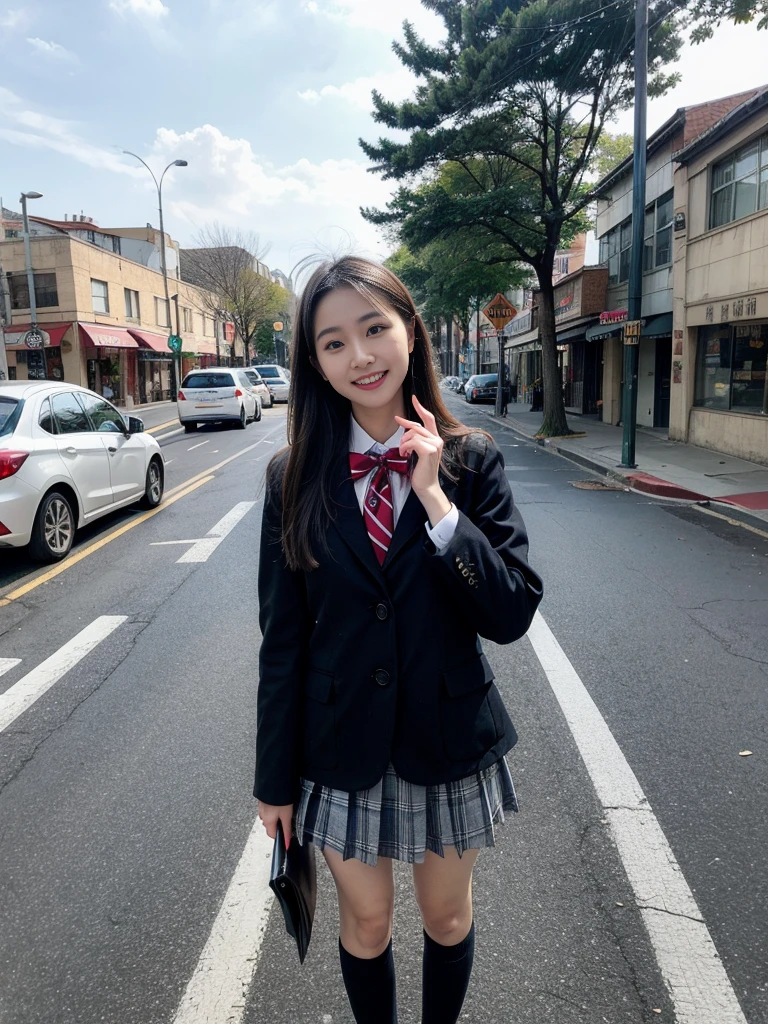 first person perspective,One High School Girl,the street,Uniforms，