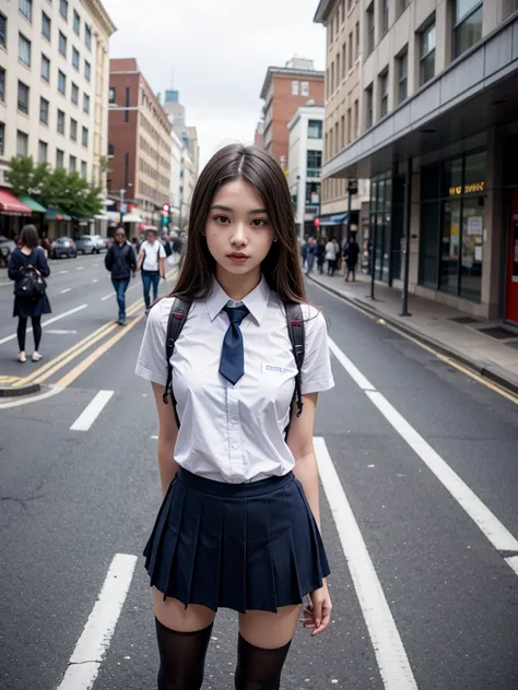 first person perspective,one high school girl,the street,uniforms，