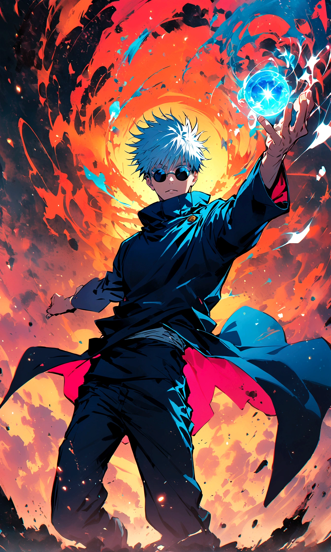 (1boy,gojou satoru,jujutsu kaisen),Black round lens sunglasses,artwork