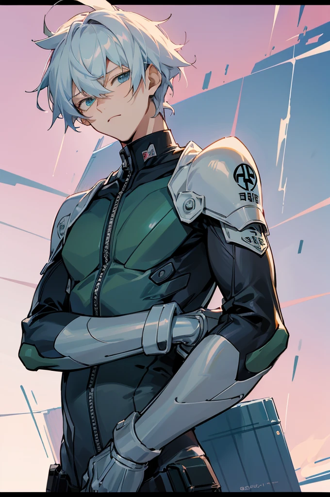 1 male, solo, anime character wearing combat suit, kaworu nagisa, anime handsome man, male anime character, tall anime guy with blue eyes, hajime yatate, anime. soft lighting, fubuki, handsome anime pose, yukito kishiro, young anime man, official art, makoto kano, male anime style, arms on sides