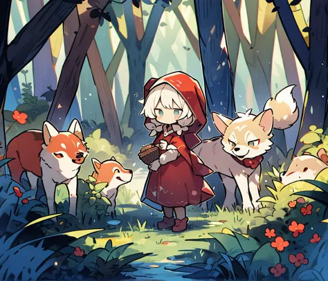 little red riding hood and the wolf、little、in the forest