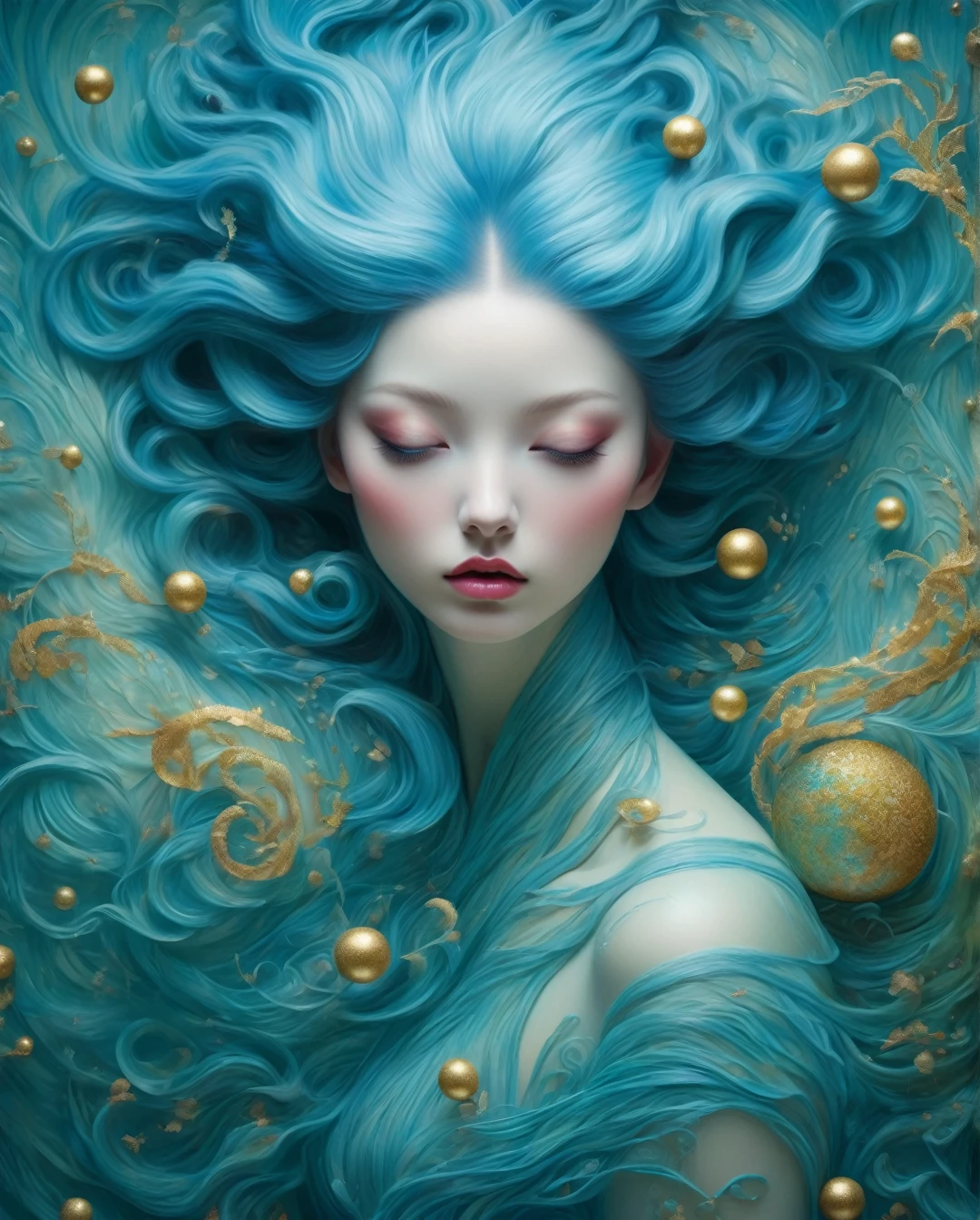 corpop style, cabelo pontudo, pele azul, Natalie Shau, Mark Ryden, alberto seveso, Brooke Shadow, Anna Dittmann, Flora Borsi, samambaia yin yang, linda foto de corpo inteiro com pintura a óleo, com pinceladas grossas e tinta molhada, Fibonacci, proporção áurea, cera derretida, pinceladas visíveis, cercado por bola de cristal, Estrutura de arame em mosaico 3D, gráficos neurais, neurônios, árvore da Vida, cor, amor, paixão, óleo sobre tela, pinceladas grossas, detalhes malucos, 8K uhd, obra de arte, estação de arte, Surrealismo,..... (melhor qualidade,4K,8K,alta resolução,obra de arte:1.2),Ultra-detalhado,(realista,photorealista,photo-realista:1.37),realidade alternativa,Telepática,poderes psíquicos,leitura da mente,terceiro olho,mente dobrada,olhar intenso,Universo paralelo,Estilo Yoshitaka Amano,sonhe como,fantasia,vivid cors,iluminação suave