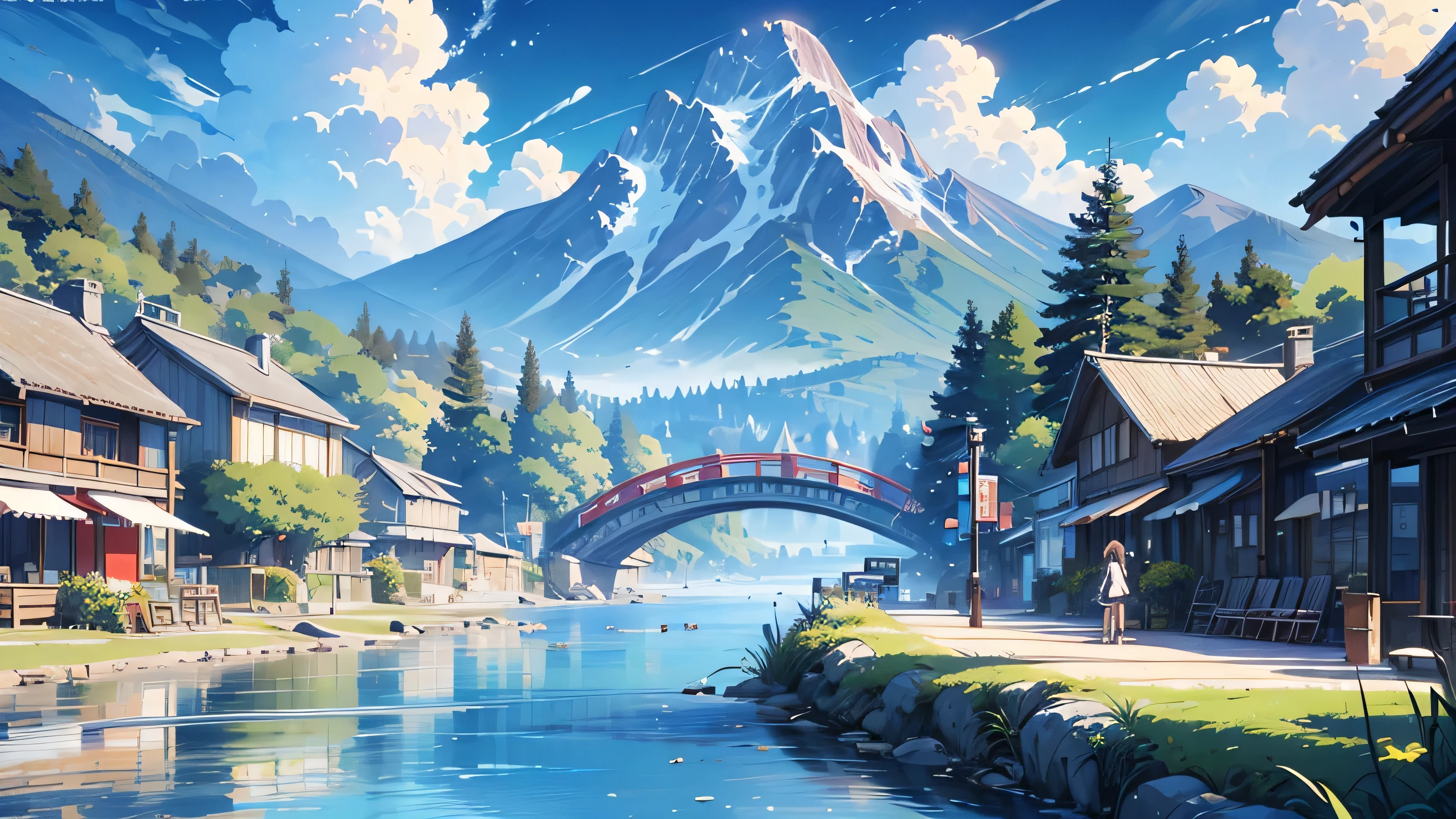 anime scenery of a village with a mountain in the background, anime countryside landscape, beautiful anime scenery, anime landscape, anime scenery, anime landscape wallpaper, anime background art, detailed scenery —width 672, anime beautiful peace scene, beautiful anime scene, anime scenery concept art, studio ghibli landscape, scenery artwork, heroine japan vivid landscape, studio ghibli environment, distant village background, , anime background art, amazing wallpaper, background art, hd wallpaper, relaxing concept art, beautiful wallpaper, high quality desktop wallpaper, background artwork, pc wallpaper, anime background, wallpaper hd, 8K image quality, Masterpiece