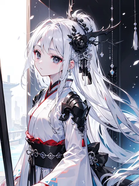 (top image quality)、(ultra detailed)、(facing forward)、top quality、masterpiece、(((1 girl)))、silver hair、white hair、((long hair))、...