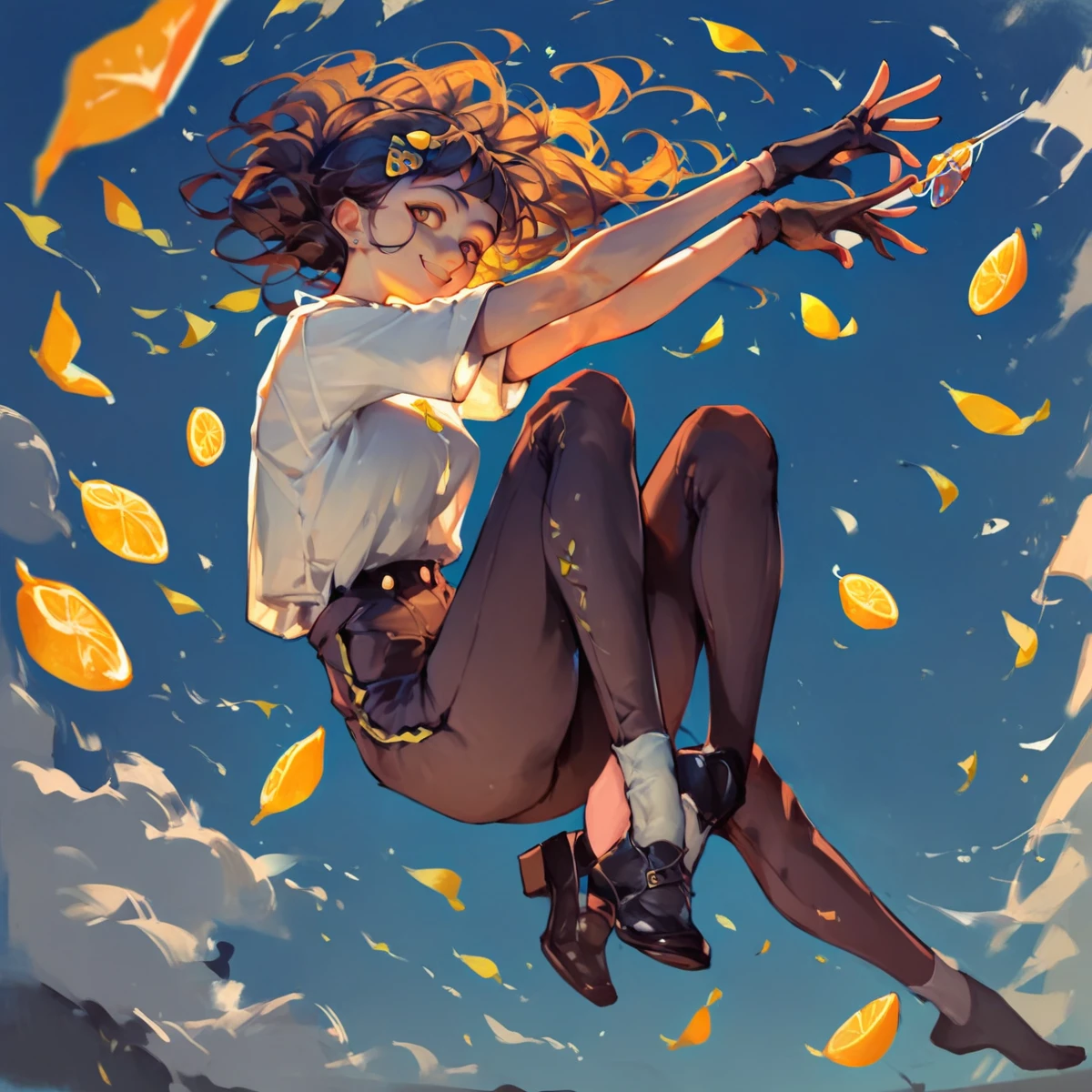 1girl, posing, micro bangs hair, style based on lemon, lemons floating in  the ai - SeaArt AI