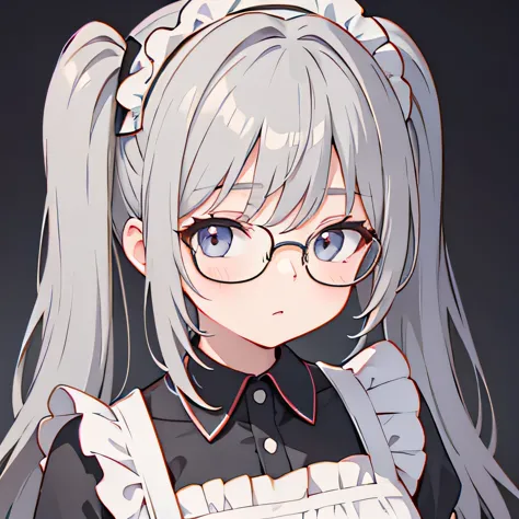 Glasses　girl　Twin tails　bright　Gray Hair　Maid
