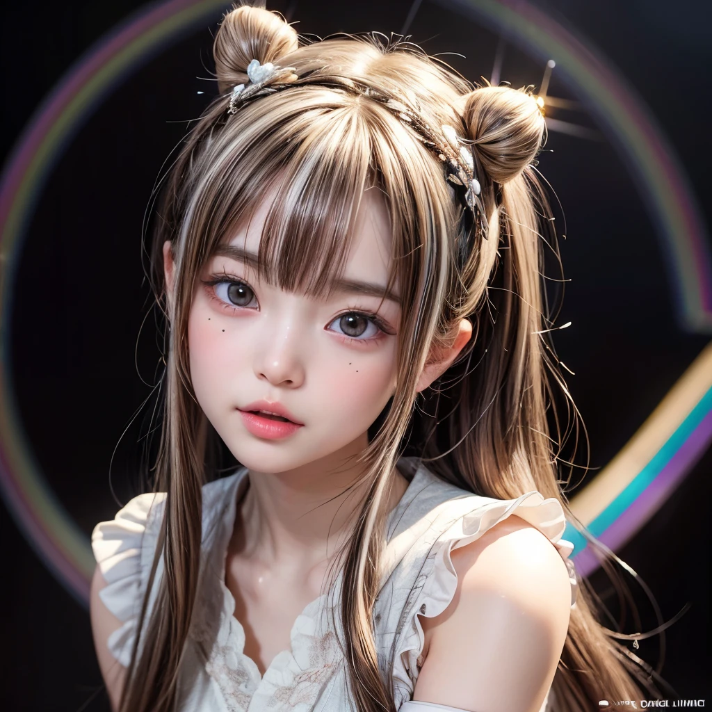 NSFW, 8k, High-level, absurd, masterpiece, best quality, primitive, very detailed CG, very detailed wallpaper, perfect lighting, Extremely detailed (((The personifying " Agnes Lum  " as a Little Girl))), MysticSight, Tyndall effect, Tyndall scattering, Studio gray background with (many Dazzling RainbowColor particles BokeH:1.28), (RoundlyButts, ThighGap), (Exposed:0.4), (Assfocus with looking ahead), BREAK (NOGIZAKA face variations) Extremely Detailed very KAWAII face variations, perfect anatomy, Childish, captivating gaze, elaborate detailed Eyes with (sparkling highlights:1.28), long eyelashes、Glossy RED Lips with beautiful details, Coquettish tongue, Rosy cheeks, Radiant PearlSkin with clear transparency . { (Dynamic LifeLike expressions:1.4) | :d) }, (large eyes:-1) .