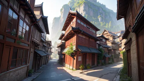 Chinese style, mountain sect, Buildings of the Chinese Manga Sect, ((background:1.8))
