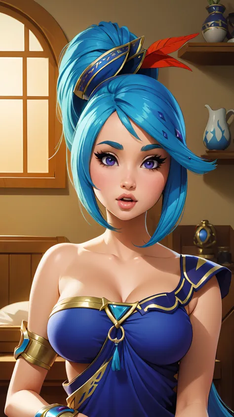 ((masterpiece)), ((best quality)), (detailed), perfect, solo, lana hyrule warriors, gorgeous girl, luscious lips, blue hair,