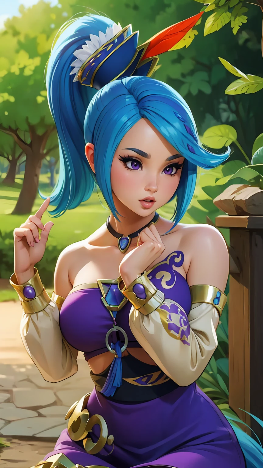 ((masterpiece)), ((best quality)), (detailed), perfect, solo, lana hyrule warriors, gorgeous girl, luscious lips, blue hair, purple eyes, ponytail