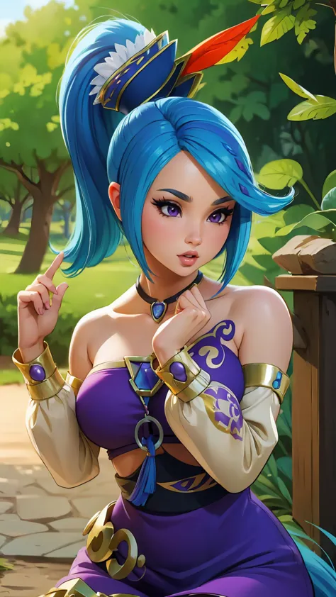 ((masterpiece)), ((best quality)), (detailed), perfect, solo, lana hyrule warriors, gorgeous girl, luscious lips, blue hair, pur...