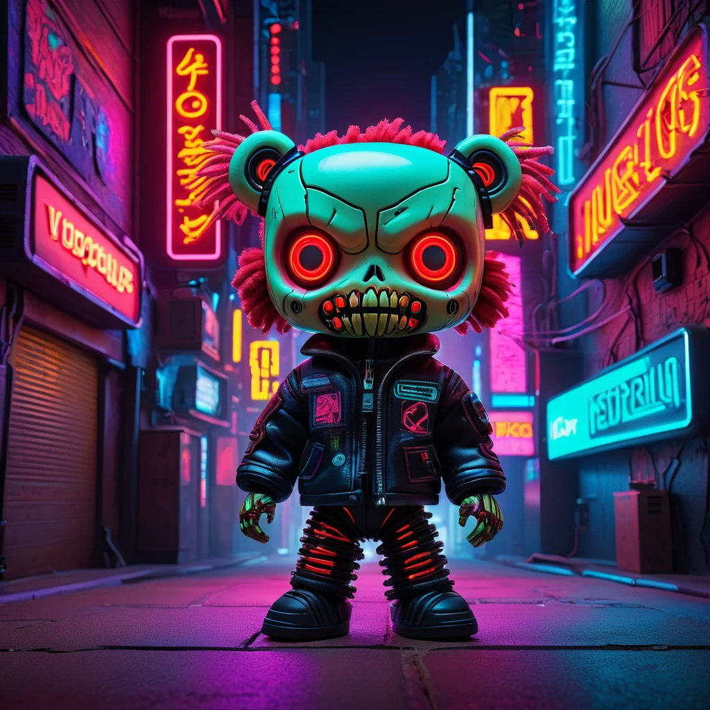 (knitted toy voodoo doll:1.2), (voodoo beast:1.5), (cyberpunk clothes:1.3), (in a neon-lit jacket:1.2), (cybernetic enhancements:1.2), (glow-up red eyes:1.3), (sharp teeth:1.2), (dark, furry body:1.2), (standing in a neon-lit city:1.5), (futuristic buildings:1.3), (neon signs:1.3), (cyberpunk atmosphere:1.4), (detailed and realistic:1.2), best quality, masterpiece, detailed soft oil painting, detailed background, dramatic cinematic lighting, soft edge lighting, professional, dramatic lighting, hard edge lighting, ultra quality, 4k, masterpiece, best quality, 8k, ultra high definition, high resolution, extremely detailed