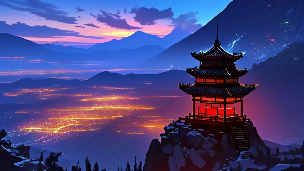 chinesischer Stil, Berg der unsterblichen Heiligensekte, Unsterbliches Licht, leicht erhöhter Blick, ((Hintergrund:1.8))
