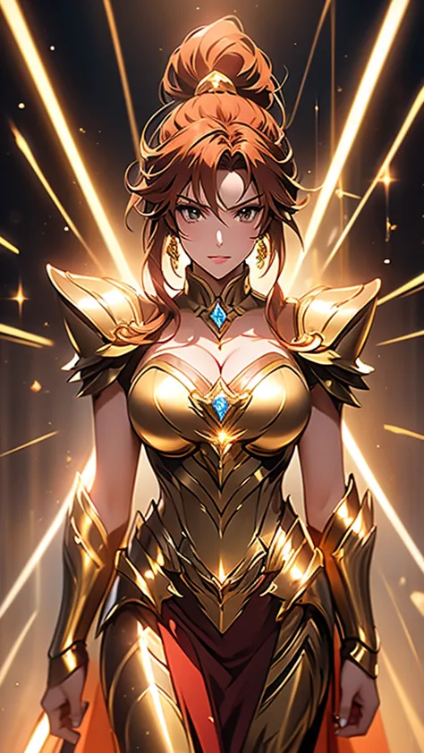 Gold Armor, 4K image, rallies, best quality, masterpiece, movie lighting ，Sexy，Large Breasts，Cleavage，action，In battle，cleavage，...