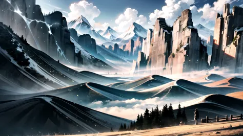 Chinese style, Immortal Saint Sect Mountain, Immortal Light, slightly elevated view, ((background:1.8))