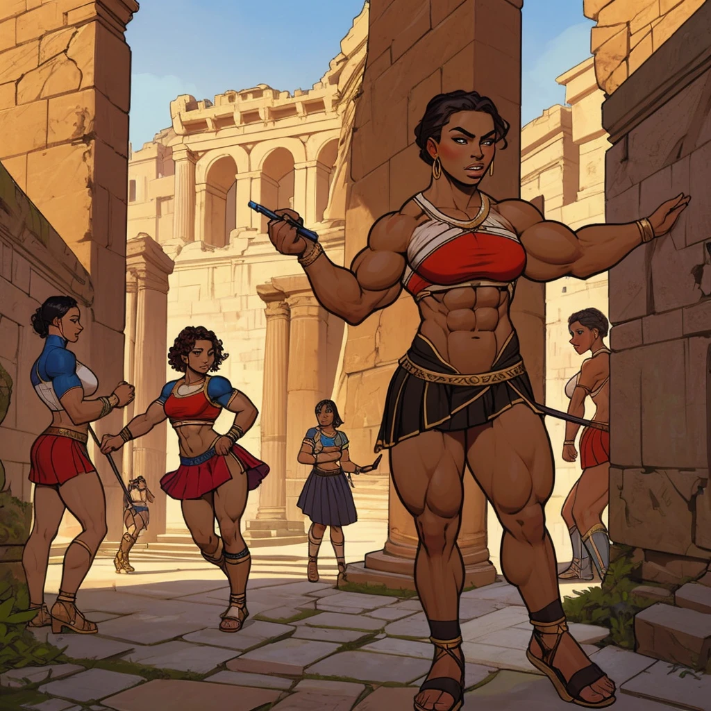 ancient rome, group of young girls, gladiators, young, teens, muscular, athletic, buff, attractive, curvy, powerful, varied ethnicities, incase, painterly style, 