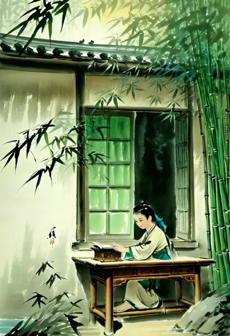 photography，chinese ink painting，traditional chinese art，simplicity ，an old house，house by the lake，complete wooden house，there ...