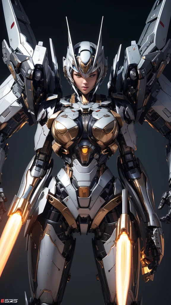 Textured skin, Super Detail, high details, High quality, Best Quality, hight resolution, 1080p, hard disk, Beautiful,(Super Heroine),Oppai Missile,beautiful cyborg woman,Mecha Cyborg Girl,Battle Mode,Girl with a Mecha Body,She wears a battle cyborg mech with a weapon,Fulll body Shot