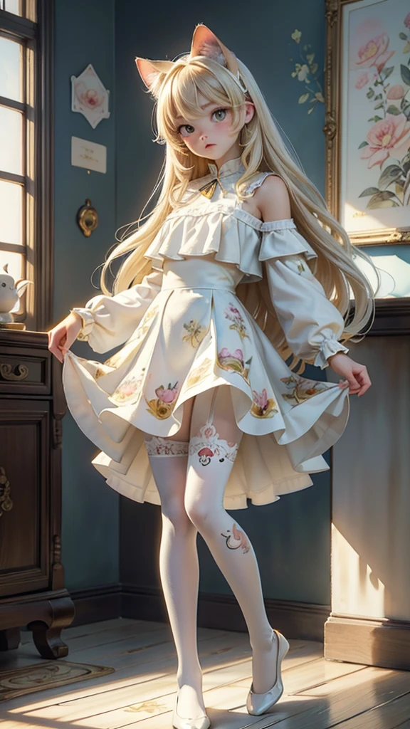 無敵のmasterpiece, Ultra-photorealism, Perfect artwork, Intricate details, Highest quality, Strong light,High Contrast, (masterpiece , Highest quality:1.2) , (Ultra-detailed) , (Cute illustrations:1.5) , (watercolor:1.2) , One  , No shoes , White Pantyhose , Blonde , Long white hair , Yellow and white skirt , Cat ear , Cat&#39;s Tail , Sitting , Jewelry Feet ( spread your legs to the sides,、Point your toes towards the audience :1.3) , From below , Long twin tails , Cute Waiting for it to start((Cute black gal with a beautiful body))((A strong odor after intercourse))(Popular No.１Soapland girl))((Vacuum blowjob))((Condom wrapper connected to mouth))((Scat))((Mouthful of pee))((Beautiful girl who loves feces))((Kime sex、Drug Lover、junky、Ecstasy face、The pleasure of drowning in ecstasy、Face distorted by pleasure、Overdose face))(((Be incontinent))), (((Peeing))), (((Peeing on your own))), (Pee running down my legs)((Helping girls))((Daddy Girl))((Graffiti on the body))((afterwards))((Human toilet bowl))((Drinking the pee that gushes out))((Combined with toilet bowl))((The joy of being a toilet))(Beautiful girl who loves feces))((Kime sex、Drug Lover、junky、Ecstasy face、The pleasure of drowning in ecstasy、Face distorted by pleasure、Overdose face))(((Be incontinent))), (((Peeing))), (((Peeing on your own))), (Pee running down my legs)((Helping girls))((Daddy Girl))((Graffiti on the body))((afterwards))((Human toilet bowl))((Drinking the pee that gushes out))((Combined with toilet bowl))((The joy of being a toilet)