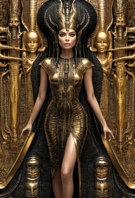 full body with legs , portrait of a beautiful girl in a black and gold dress., Egyptian style, Portrait of Sci Women - Fi, Portr...