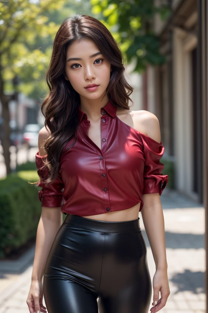 (realistic, photo-realistic:1.37),(8k, RAW photo, best quality, masterpiece:1.2), (girl:1.1), cute Anna Sawai (Japanese Actress), (wearing tight leather pants and silk blouse with shoulder length wavy hair), ultra-detailed, heart-shaped pupils, physically-based rendering, ultra high res, kodakvision color, shot on Arricam LT Camera, bokeh, sharp focus, photorealistic, realistic, best quality, extremely detailed face, extremely detailed eyes and face, beautiful detailed eyes, absurdres, incredibly absurdres, perfect female body, fit body, slender, gorgeous hair.