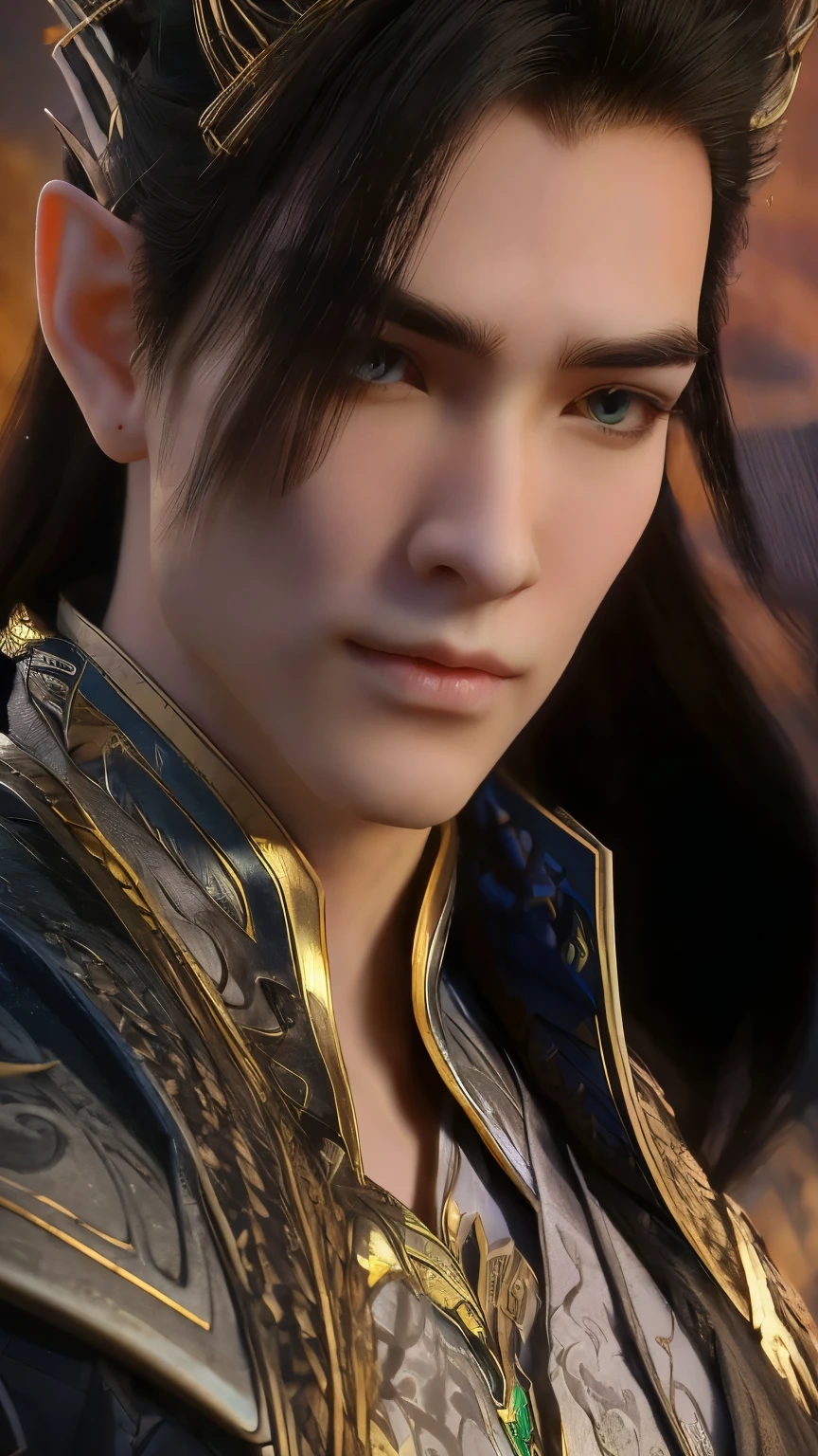 a close up of a person with a very long hair, heise jinyao, trendin on artstation, a portrait of a male elf, inspired by Yang Jin, chengwei pan on artstation, elven character with smirk, by Yang J, beautiful male elf, hyperdetailed fantasy character, inspired by Huang Shen, yanjun chengt, fantasy male portrait