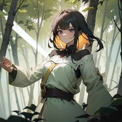 a girl have power of light, in a forest