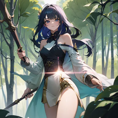 a girl have power of light, in a forest