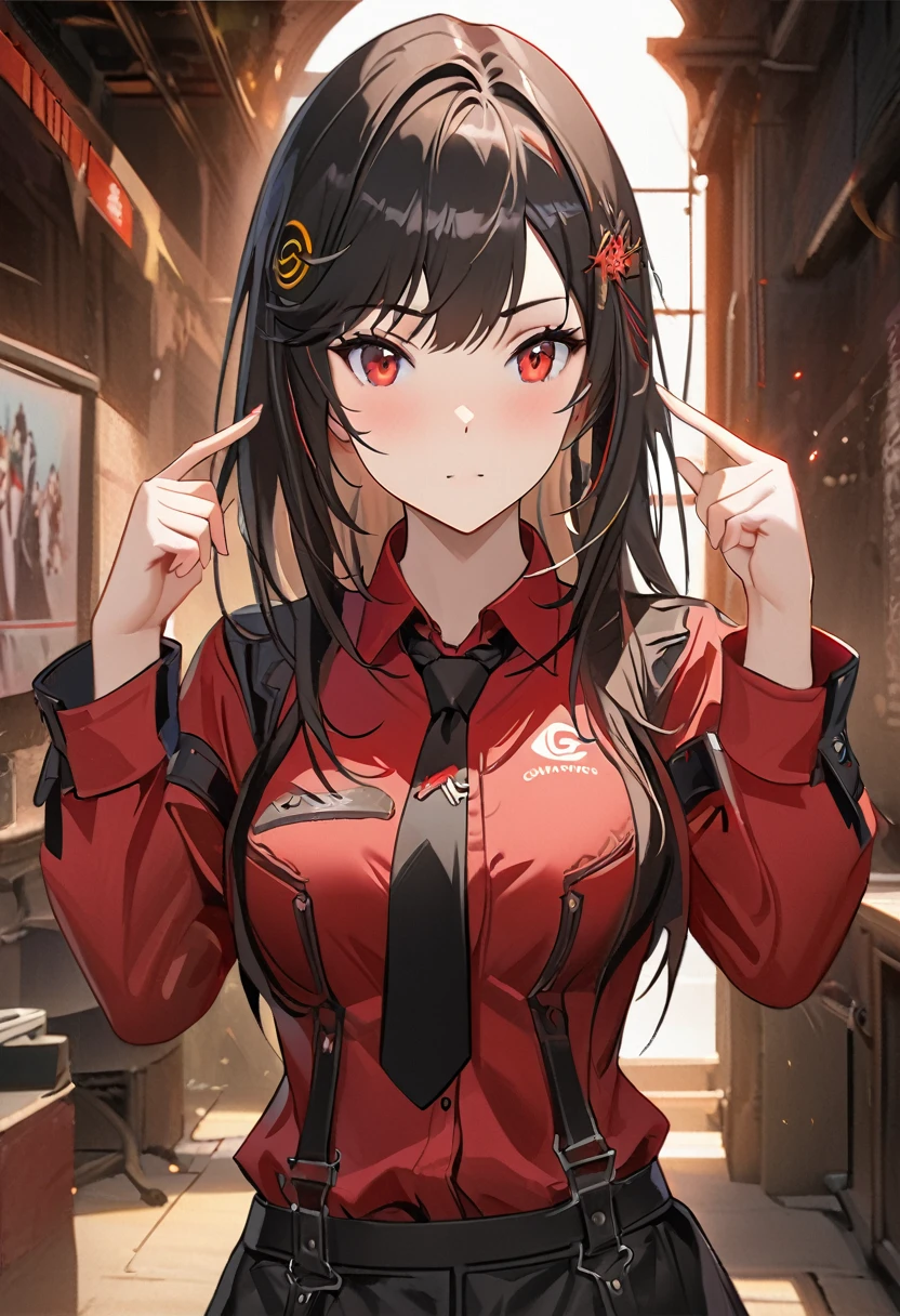 Anime girl wearing red shirt and black tie posing for photo, author：Yang Jie, extremely detailed type germ, Rin Harusaka, type germ jsc, guweiz style artwork, Beautiful digital artwork, type germ. high detail, range murata and type germ, style type germ, Most models | type germ