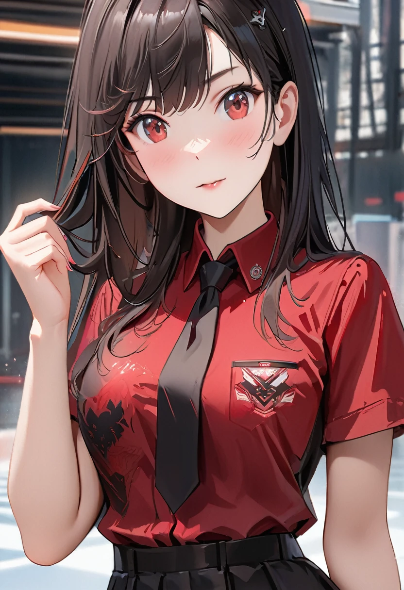 Anime girl wearing red shirt and black tie posing for photo, author：Yang Jie, extremely detailed type germ, Rin Harusaka, type germ jsc, guweiz style artwork, Beautiful digital artwork, type germ. high detail, range murata and type germ, style type germ, Most models | type germ