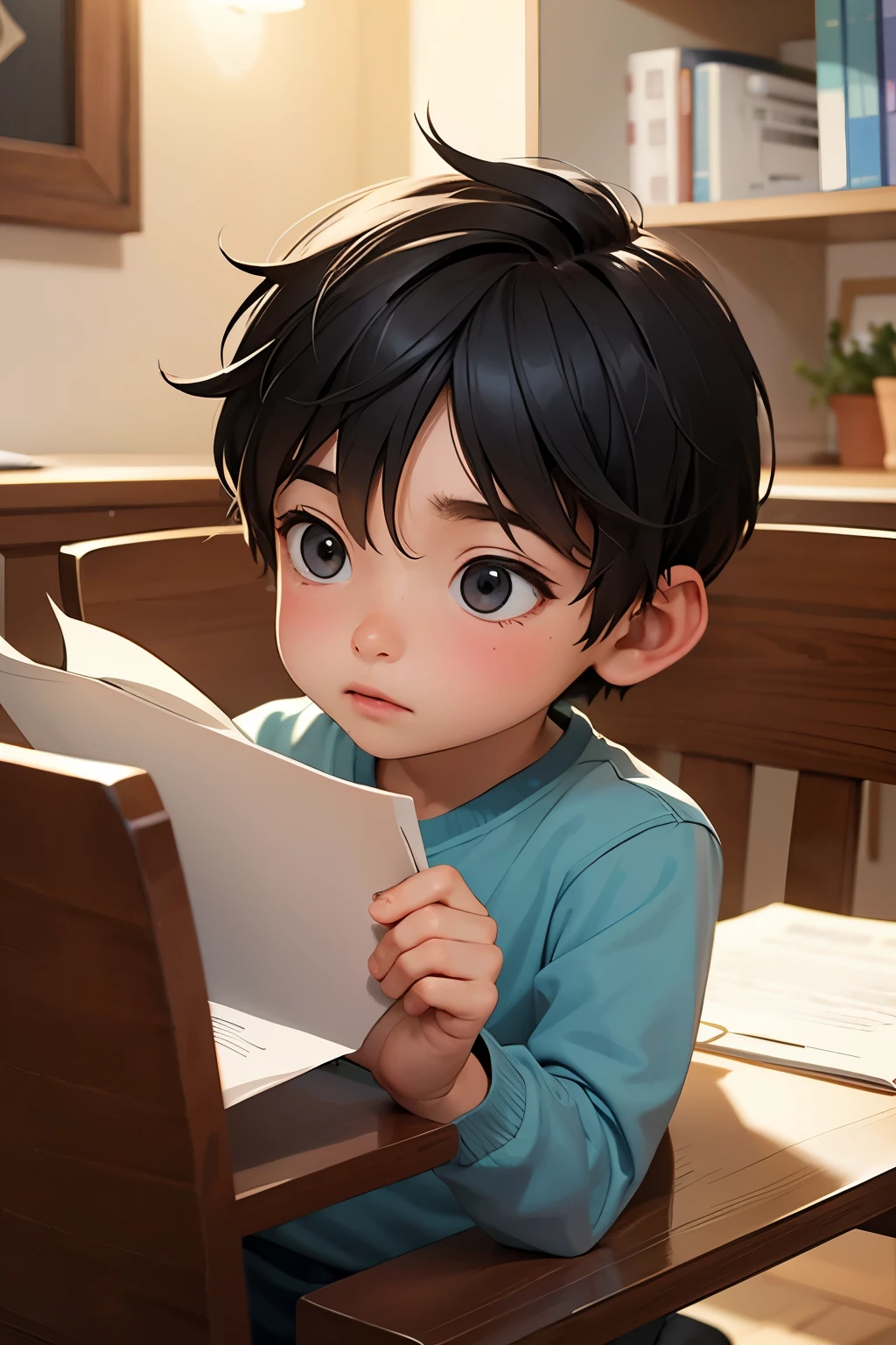 Un niño estudiando imágenes en animación.