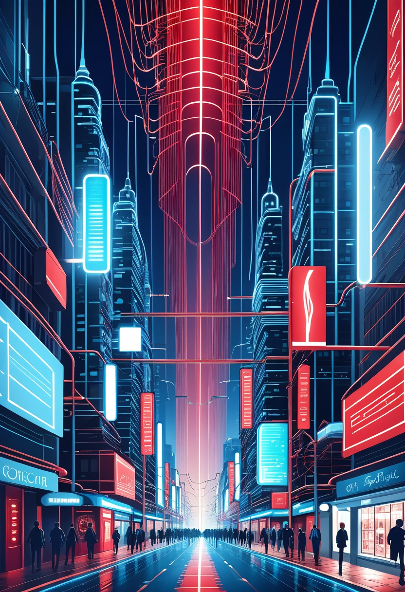 夢幻之城, 由電網建構, 電燈, 顏色藍色和紅色