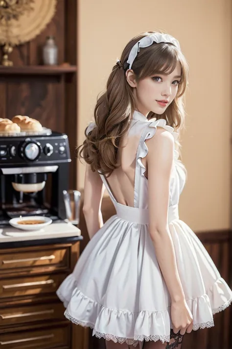 (((best quality))),(((ultra detailed))),(((masterpiece))),illustration,1girl,maid cafe,stunningly beautiful,slim,medium straight...