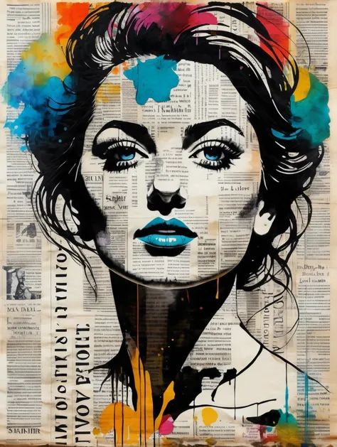 (ink on newspaper in the style of loui jover:1.5), naples, vesuvio, envision an art movement where portraits capture the subject...