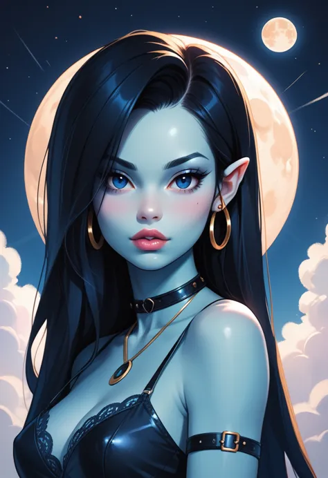 score_9, score_8_up, score_7_up, score_6_up, rating: safe, 1girl, black_hair, moon, lips, looking_at_viewer, portrait, parted_li...