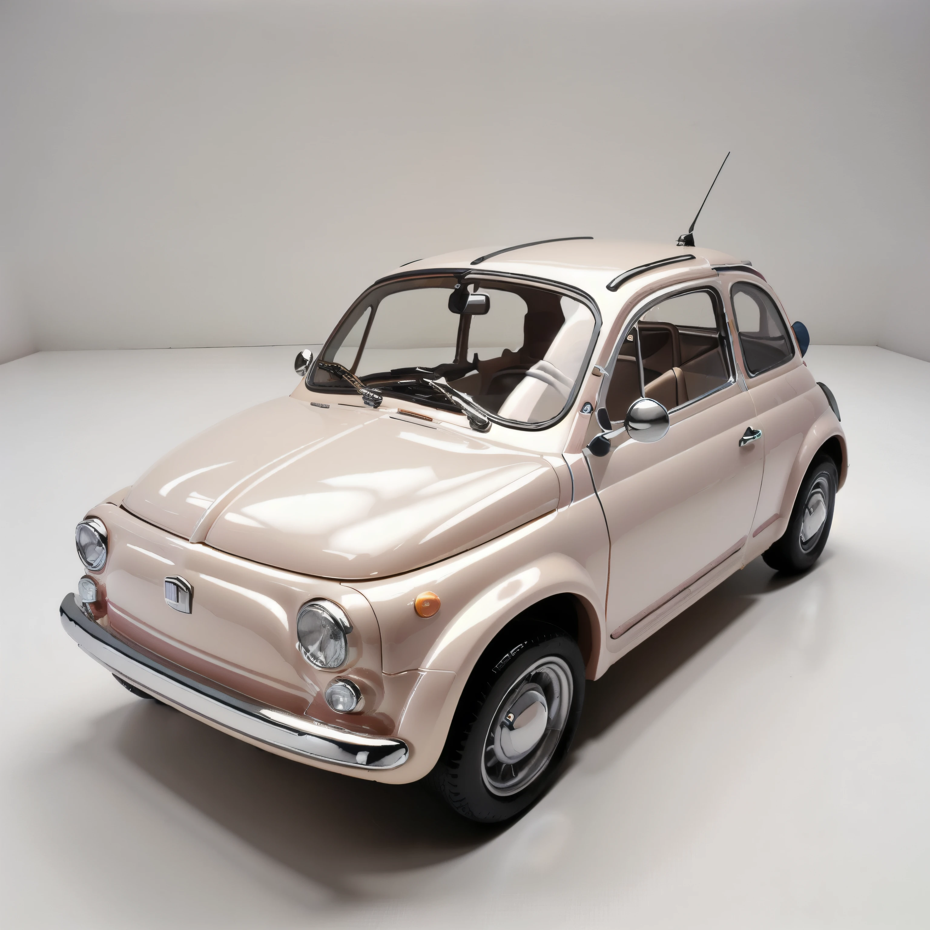 (masterpiece,Highest quality,Highest quality,Very detailed),Cream-colored Fiat 500 plastic model,Isometric 3D diorama,Matte Paint